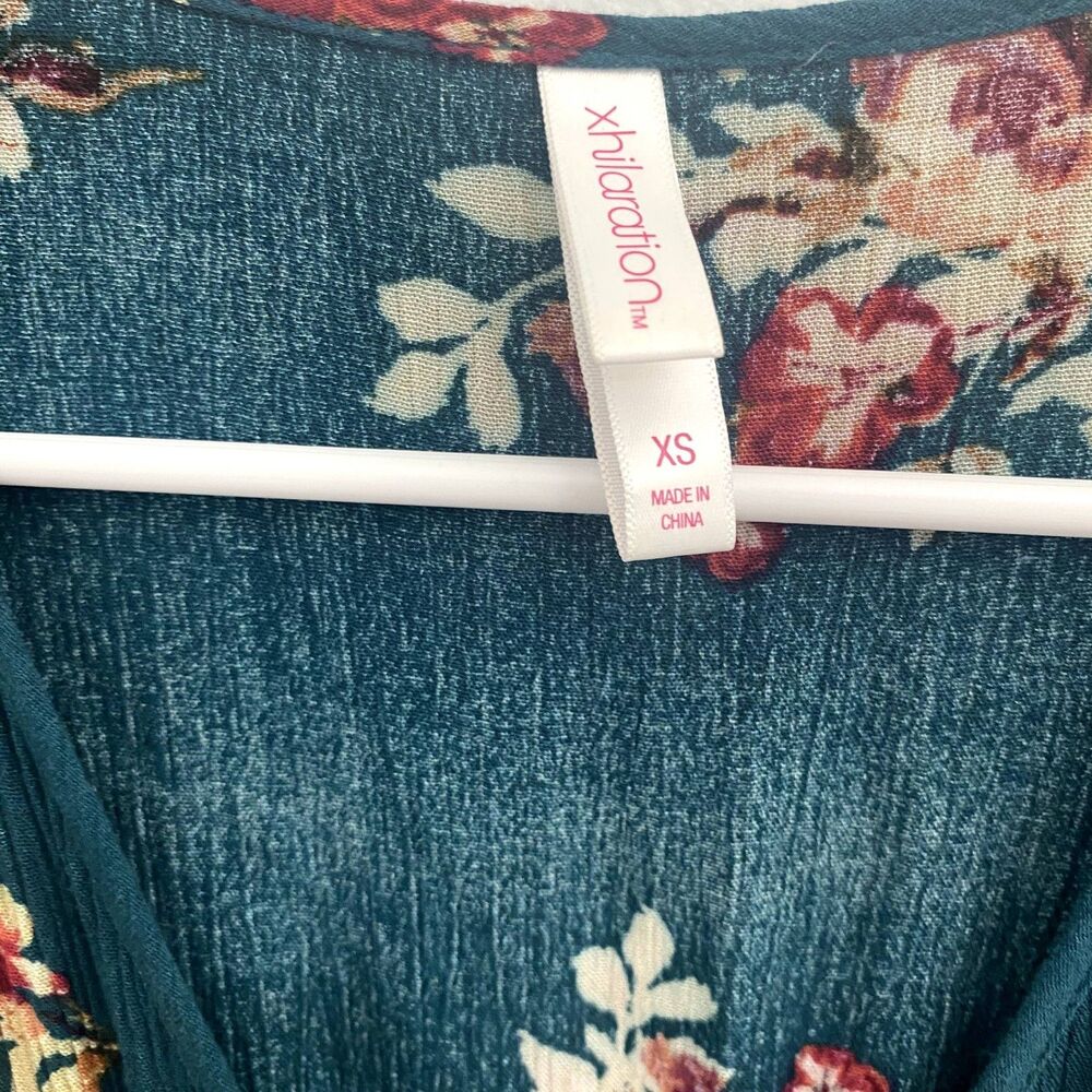 Xhilaration | Teal Floral Maxi Dress Flutter Sleeves Faux Wrap - Picture 5 of 9